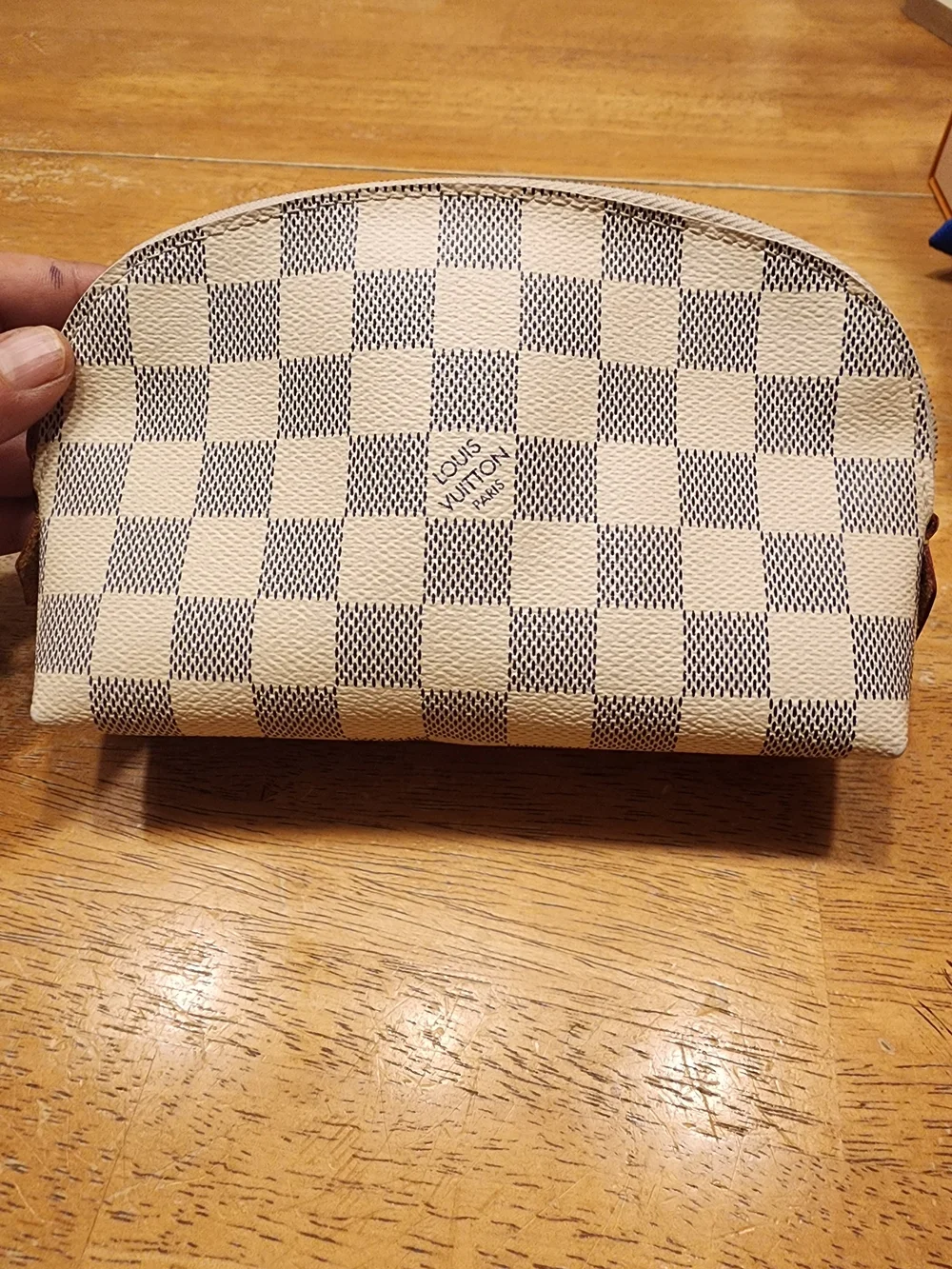 Louis Vuitton Damier Azur Small Zip Cosmetic Pouch in Cream & Light Blue